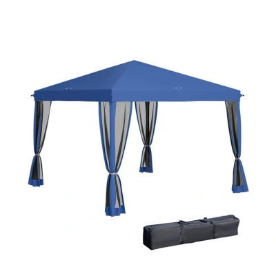 Imagen de Outsunny Carpa Plegable 3x3 m Cenador de Jardín con 4 Paredes Laterales Malla 8 Orificios Drenaje Impermeable y Bolsa Transporte Gazebo para Exterior Patio Fiestas Azul
