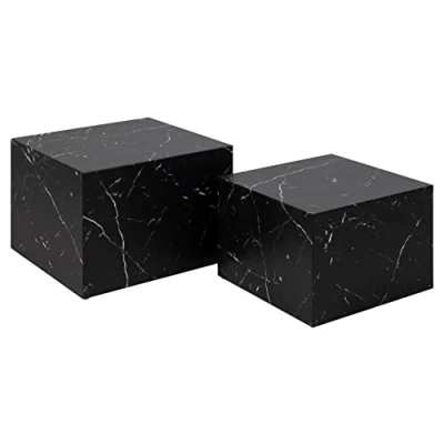 Imagen de AC Design Furniture Dicte Juego de 2 mesas Centro cuadradas, Color Negro con Aspecto mármol, Elegante Mesa Auxiliar para salón, 1 Pieza, 58 x 40 cm, Madera, H: B: T: cm