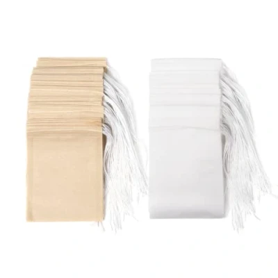 Imagen de bolsas de filtro té desechables con cordón, para suelto, té, 100 unidades vacías (6 x 8 cm). (100 Piezas)