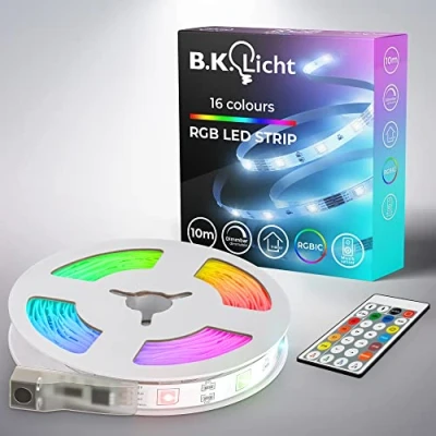 Imagen de B.K.Licht I Tira LED RGBIC 10 m Sensor de música Sincronización musical iluminación Perseguidor Cinta con mando a distancia cambio color