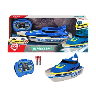 Imagen de Dickie Toys Barco de policía teledirigido con diseño a Partir 6 años, Mando Distancia y Pilas para niños Adultos, Multicolor, 201107003