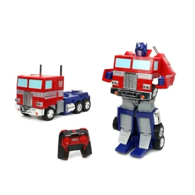 Imagen de Jada Transformers Converting RC Optimus Prime Coche de Control Remoto Modelo G1 Original 30 cm Largo en Modo camión, pie 35 Alto Convertido Autobot con Luces Sonidos y Voz