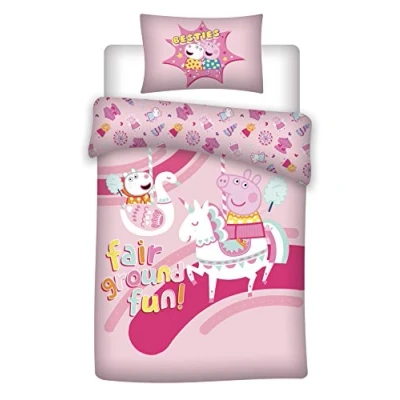 Imagen de AYMAX S.P.R.L. Peppa Pig Juego de Cama Infantil (Funda nórdica 140 x 200 cm y Funda Almohada 65 cm, 100% algodón)