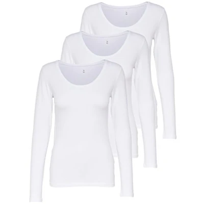 Imagen de Only 3 pack señoras manga larga blanco y negro básica verano 95% algodón XS S M L XL 15209156