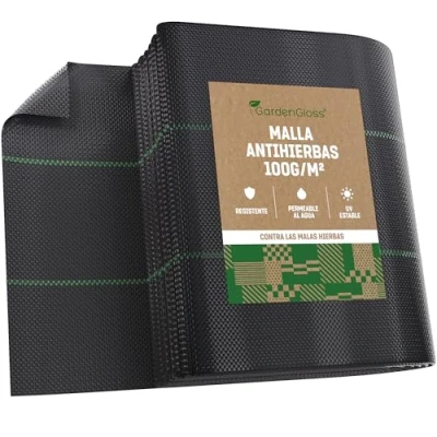 Imagen de GardenGloss 30m² Malla Antihierbas 100g/m² Permeable al Agua y Estable a los Rayos UV Geotextil Resistente desgarro para Jardín Tela Antihierba contra Las Malas Hierbas (15m x 2m, doblada)