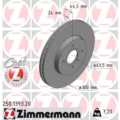 Imagen de ZIMMERMANN 250.1393.20 Disco de freno 300 24 4/4 4 108 ventilación interna revestido FORD: Focus Mk1 Hatchback, Familiar