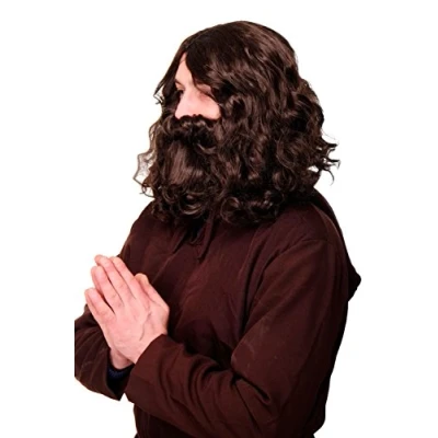 Imagen de WIG ME UP WIG005 HK5 Peluca y Barba Halloween Carnaval Profeta Gurú Jesús Hipster ermitaño castaño marrón Oscuro