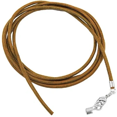 Imagen de unbespielt Joyas cordón de Cuero Caqui Cadena Longitud 100 cm Ancho 2.0 mm mosquetón Color Plata. La Puede acortarse