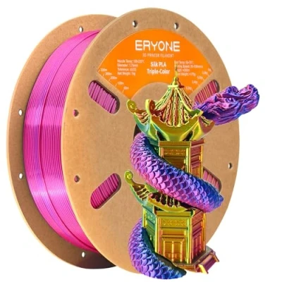 Imagen de ERYONE Filamento PLA Seda Tricolor, de Impresora 3D Dicromático 1,75 mm, +/ 0,03 Rojo Amarillo y Azul