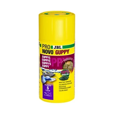 Imagen de JBL PRONOVO Guppy Flakes, alimento básico para Guppys y Otros Peces Ovoviviparos de 3 10 cm, Copos Peces, Talla S, 100 ml