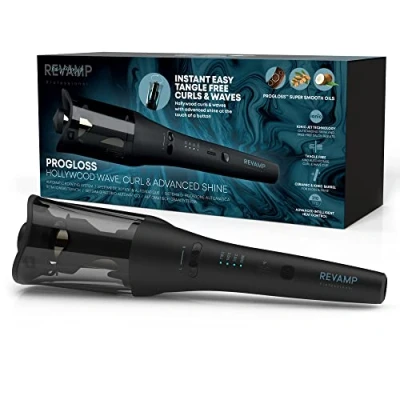 Imagen de Revamp Progloss Hollywood Wave Rizador de pelo automático para ondas y rizos con protección avanzada brillo, 5 ajustes temperatura, apagado cable salón 3 m