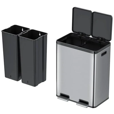 Imagen de EKO Essential Recycle Step Cubo de basura cocina acero inoxidable 30 L + con doble pedal y tapa