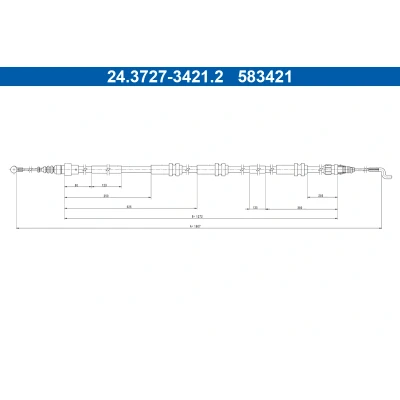 Imagen de ATE 24.3727 3421.2 Cable de Freno Mano 1607mm VOLKSWAGEN: Transporter 6, 6 Bus