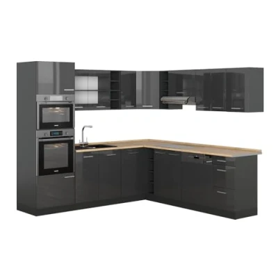 Imagen de Vicco Cocina esquinera R Line, Antracita Brillo Intenso/Antracita, 237 x 247 cm, ET Roble