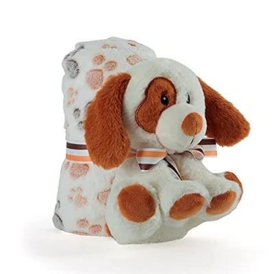Imagen de PERLETTI Manta Bebé Suave y Cálida con Perro Peluche Muselina para Niño Niña 0 1 2 3 Años Colorida Lazo Doudou Niños Niñas Beige Marrón Muñeco Estampados 120x80 cm (Perro)