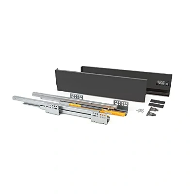 Imagen de EMUCA 3061412 Kit de Cajón para Cocina o Baño con Guias Extracción Total y Cierre Suave, Altura 138 mm Profundidad 350 mm, Gris Antracita, H138