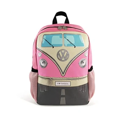 Imagen de BRISA VW Collection Mochila de Senderismo Infantil Volkswagen T1 Camper Bus (15L/Pequeña/Frente del Bus/Rosa) ucsia