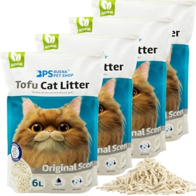 Imagen de BPS Arena Aglomerante para Gatos de Tofu sin Polvo Fácil Aglomerar Controla los Olores se Lanza en el Inodoro (4Pcs, Original) 15454 * 4