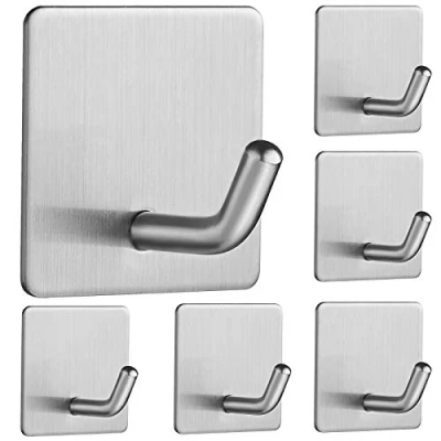Imagen de Vista 6 Piezas Ganchos Adhesivos Para Pared, SUS304 de Toalla,Ganchos Autoadhesivos no Porosos Ultrarresistentes Baño y Cocina，Plata