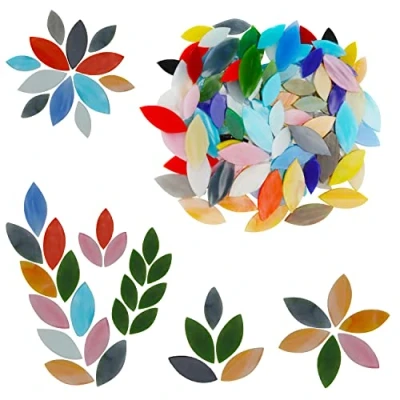 Imagen de Belle Vous Teselas para Mosaicos de Pétalos Vidrio (100 Piezas) Azulejos Ceramica Colores y Tamaños Mixtos Hojas Cortadas a Mano Manualidades, Mosaico Tesela Decoración en el Hogar