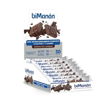Imagen de BIMANÁN BESLIM BARRITAS SUSTITUTIVAS de DELICIOSO CHOCOLATE INTENSO Sustitutivos Comida para Controlar el Peso Ricas en Fibra Expositor 30 Unidades