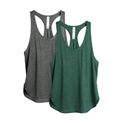 Imagen de icyzone Camiseta sin Mangas de Fitness para Mujer Racerback Chaleco Deportivo, Pack 2 (S, Carboncillo/Ejercito Verde)