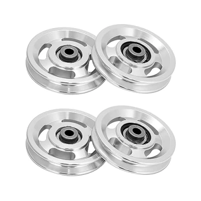 Imagen de QWORK® rueda de polea gimnasio heary duty 95 mm, cojinete universal, aleación aluminio, oso 300 kg, 4 piezas