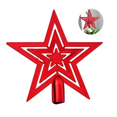 Imagen de dancepandas Estrella para árbol De Navidad con Purpurina,Hueco Puntas Estrellas Navideñas,Adornos del Árbol (Rojo)