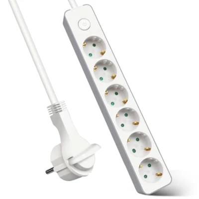Imagen de EXTRASTAR Regleta Enchufe con 6 Tomas, Alargador Interruptor, 5 m, para El Hogar, La Oficina y Los Viajes, 3680W, 3G*1.5mm², Blanco, 1pc