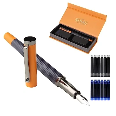 Imagen de GC QUILL F12 Juego de pluma estilográfica, punta fina con 12 cartuchos tinta y convertidor recarga tinta, set regalo para escribir diarios, caligrafía