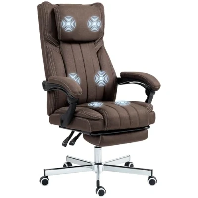 Imagen de Vinsetto Silla de Masaje con 6 Puntos Oficina Giratoria Escritorio Reclinable Altura Ajustable Control Remoto Reposapiés y Reposacabezas Marrón Oscuro