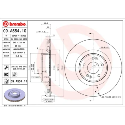 Imagen de BREMBO COATED DISC LINE 09.A554.11 Disco de freno 340 28 5 ventilación interna revestido altamente carbonizado con tornillos