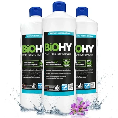 Imagen de BiOHY Limpiacristales profesional (3 botellas de 1 litro) Limpiador concentrado vidrios, para ventanas Limpieza optima y espejos (Fensterreiniger)