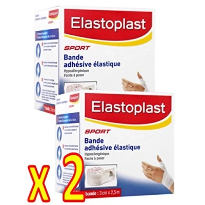 Imagen de Elastoplast SPORT Cinta adhesiva elástica con contenciones flexibles Lote de 2 tiras 3 cm x 2,5 m (3/2)