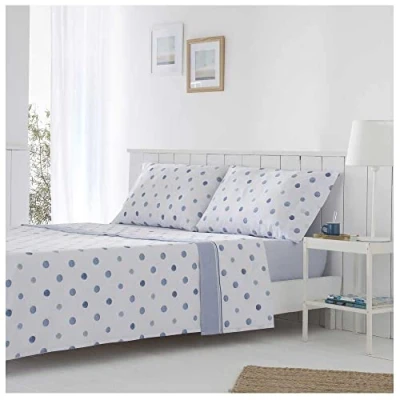 Imagen de COTTON ARTean Juego de sabanas GAMIZ Azul Cama 160 x 190/200. 50% ALGODÓN Poliester.