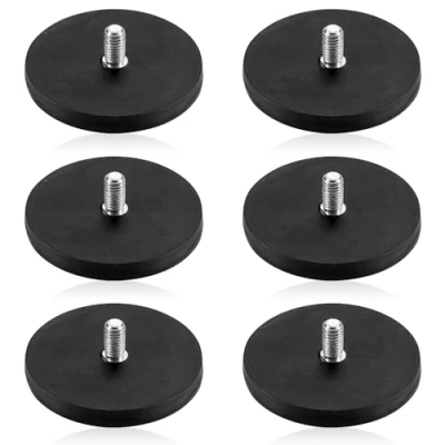 Imagen de mizikuu Imanes De Neodimio Engomados, 6 Piezas Goma 43 Mm Diámetro Con Rosca Exterior M6 Fuerza Tracción Magnética Vertical 10 Kg Redondos