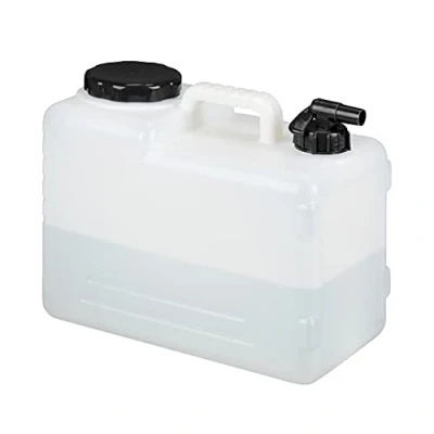 Imagen de Relaxdays Garrafa con Grifo, 15 litros, Plástico sin BPA, Tapón de Cuello Ancho, Asa, Bidón Acampadas, Blanco y Negro