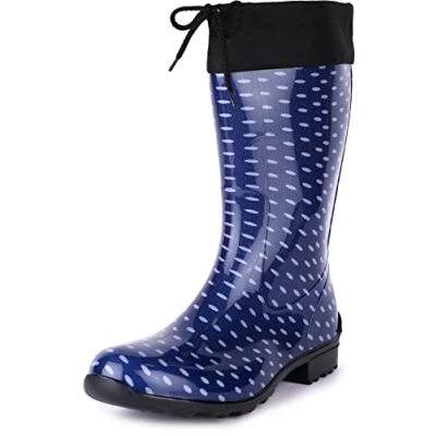 Imagen de Ladeheid Botas de Agua Impermeables para Mujer Antideslizantes Rubberboots Altas Lluvia en PVC Zapatos Mujeres LA 968 (Azul Oscuro/Puntos, 36 EU)