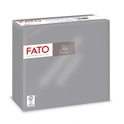 Imagen de Fato Servilletas de Papel Desechables, Suavidad y Blandura, Paquete 40 Servilletas, Tamaño 38x38 dobladas en 4, 2 capas, Color Gris, 100% Pura Celulosa, Certificado FSC