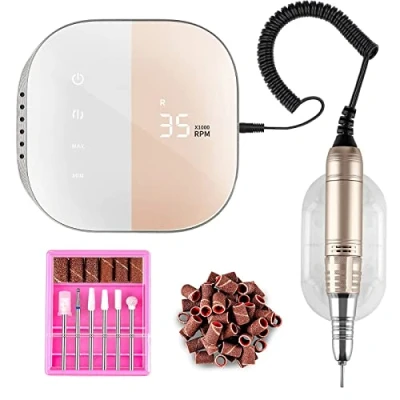 Imagen de Madenia Torno para Uñas Eléctrico 35000 rpm Profesional Lima de Electrica Pedicura Manicura Acrílico o Gel con Pantalla LED, 6 Brocas Uñas, Potente y Silencioso,Azul