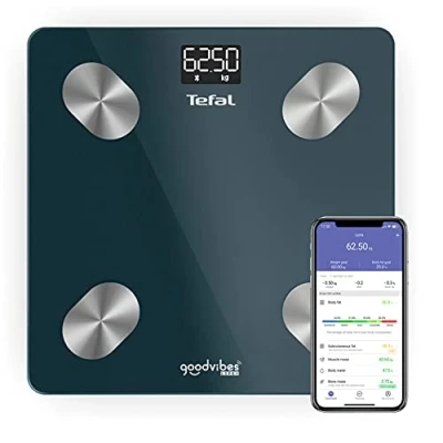Imagen de Tefal Balance conectado, 10 indicadores corporales, Aplicación conectada, Uso simple, Número ilimitado de usuarios, Capacidad 180 kg, Graduación 100 g, Goodvibes Life+ BM9620S1