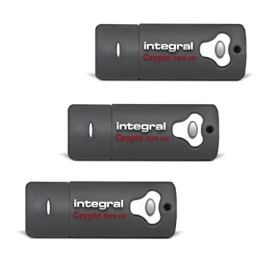 Imagen de Pen Drive de Integral 8GB Crypto 197 256 Bit Hardware USB encriptado 3.0 Memoria FIPS 197, pincho con protección ataques por Fuerza Bruta, memorias diseño Impermeable Tres Capas 3PK