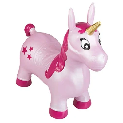 Imagen de Idena 40133 Caballo hinchable unicornio rosa con estrellas, incluye bomba de aire, puede soportar hasta 50 kg, optimo para el interior y exterior, en parque o la guardería,59 x 23 53 cm