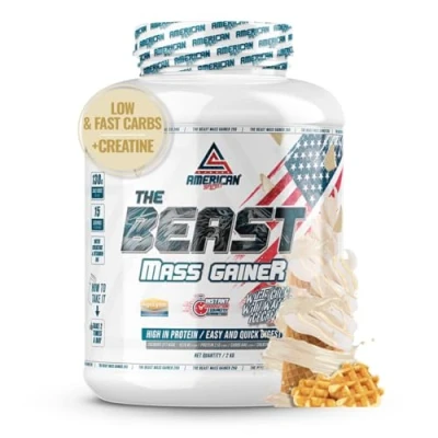 Imagen de AS AMERICAN SUPLEMENT, The Beast Mass Gainer, 2 kg, Choco Blanco con Gofres, Contiene Creatina Monohidrato, Ayuda a Subir de Peso, Alto en Carbohidratos y Proteínas, 1 item