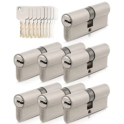 Imagen de GERCAR Pro Juego de 7 cilindros para cerradura (30/30, cierre simultáneo, con 35 llaves, 60 mm, cilindros, longitud: A:30 B:30, latón mate)