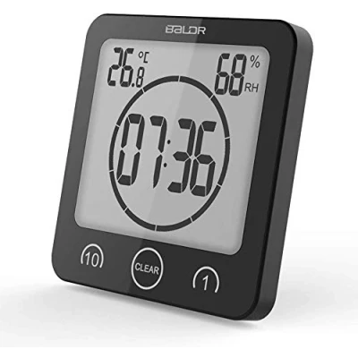 Imagen de Suhey LCD Reloj de Ducha Digital, baño Impermeable Temporizador Temperatura Humedad Pared Cocina (Negra)