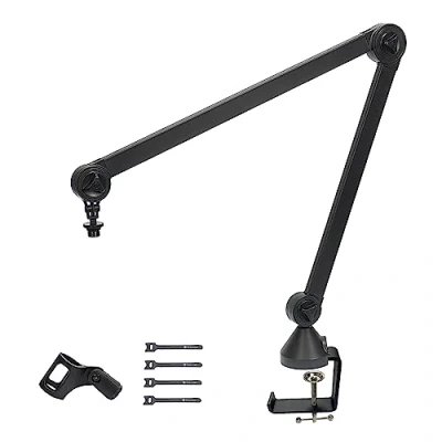 Imagen de FLYAMAPIRIT Soporte de brazo para micrófono escritorio ajustable con abrazadera mesa profesional