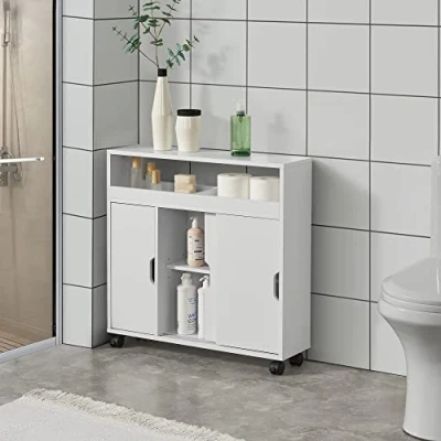 Imagen de [en.casa] Mueble de Baño Movil Carrito Almacenaje para Cocina con 2 Puertas Deslizantes 71 x 70 20 cm Versátil Aglomerado Blanco