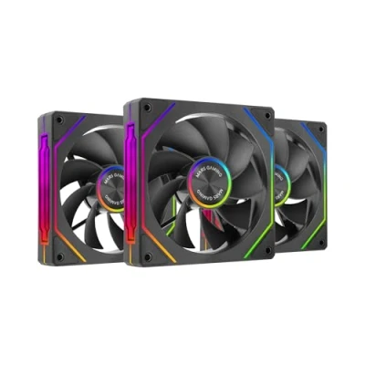Imagen de Mars Gaming MF LINKFINITYKIT2R, Kit 3x Ventiladores Modulares PWM 120mm con Aspas Invertidas, Iluminación ARGB Infinity Mirror, Sistema Modular LINKFINITY Magnético, Configuración Flexible 2+1, Negro