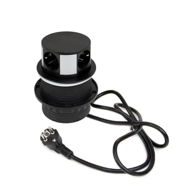 Imagen de Emuca Multiconector extraíble Vertikal Push diámetro 100mm, 3 enchufes tipo Schuko, 1 USB A, C, Acero y Plástico, Pintado negro